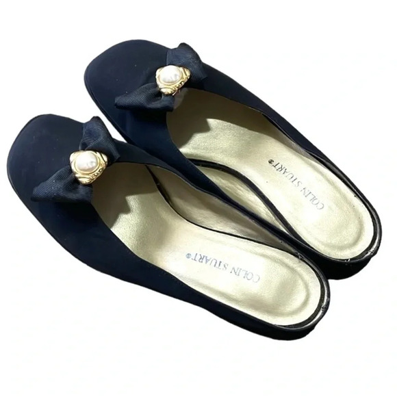 Colin Stuart slides Mules with removable bow/charm Black Square toe Size 6.5 - Picture 1 of 12
